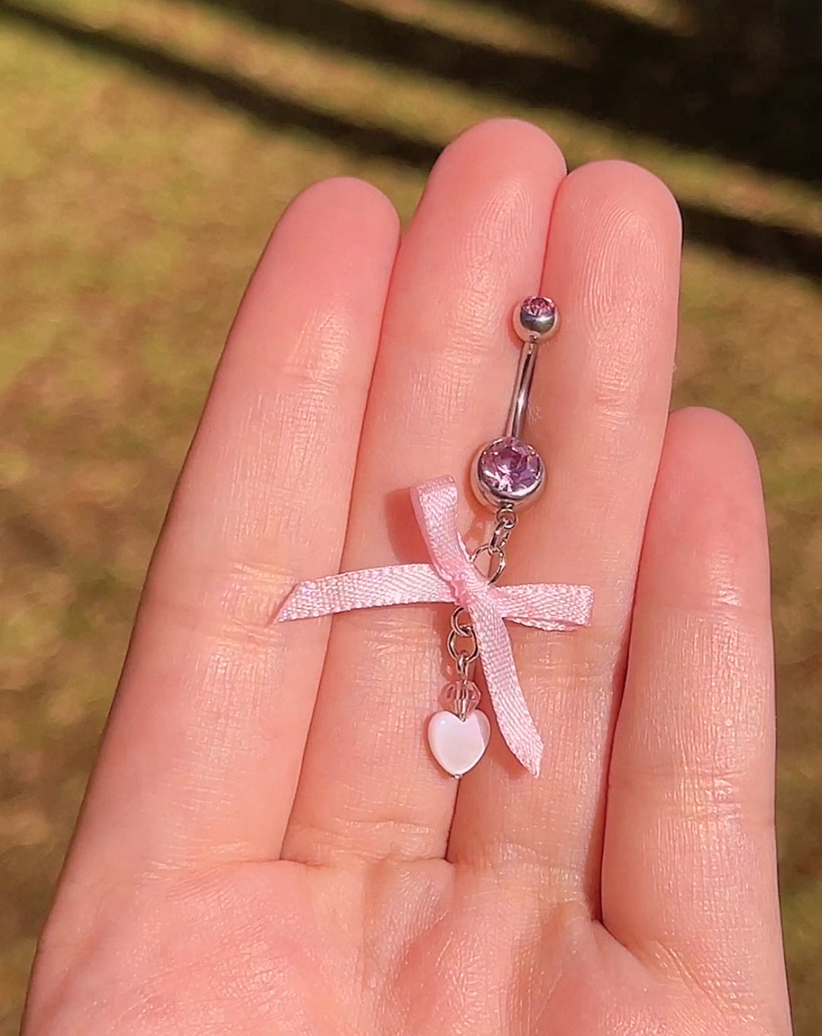 Dainty Bow & Pearl Heart Belly Ring