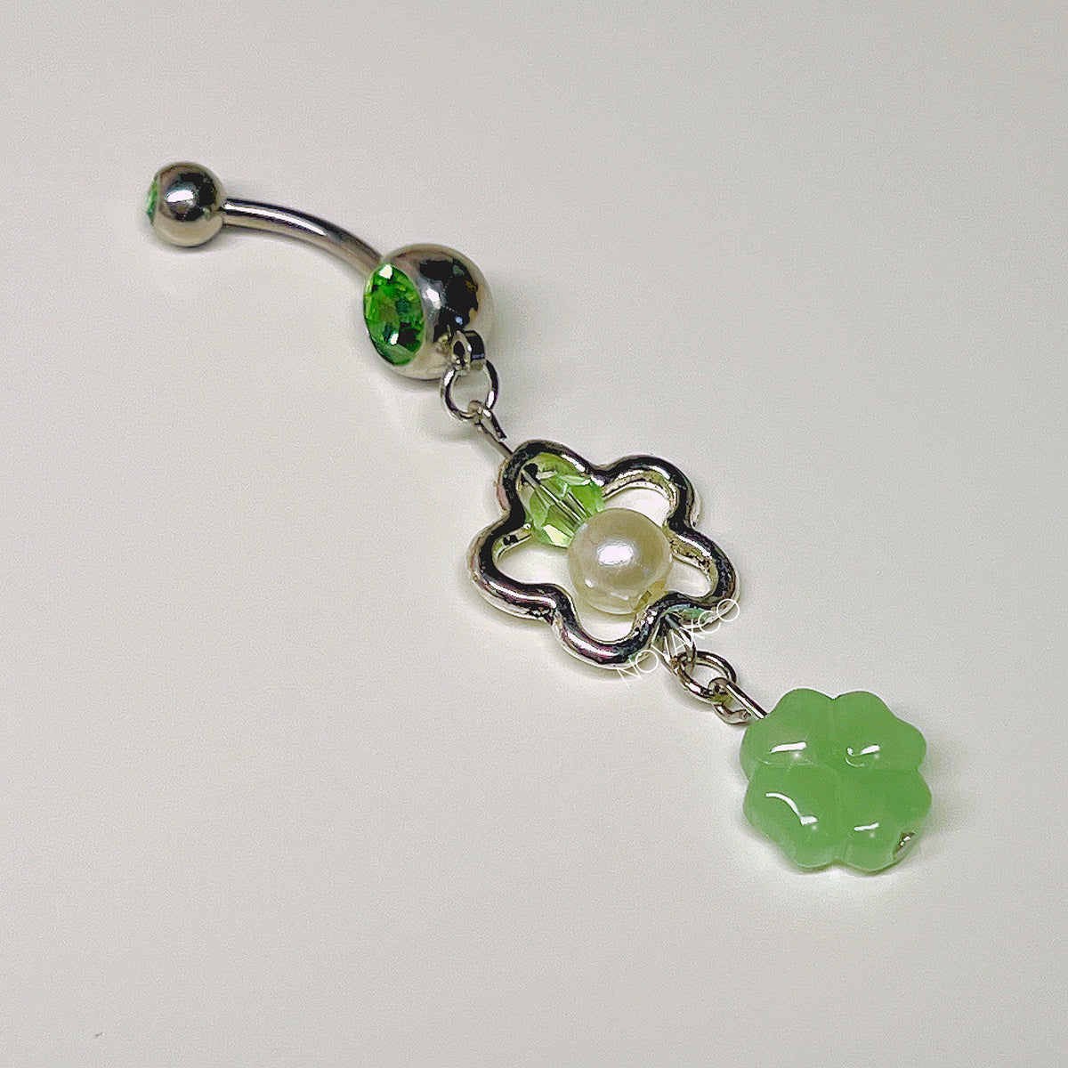 Four leaf clover lucky charm belly rings, view 5