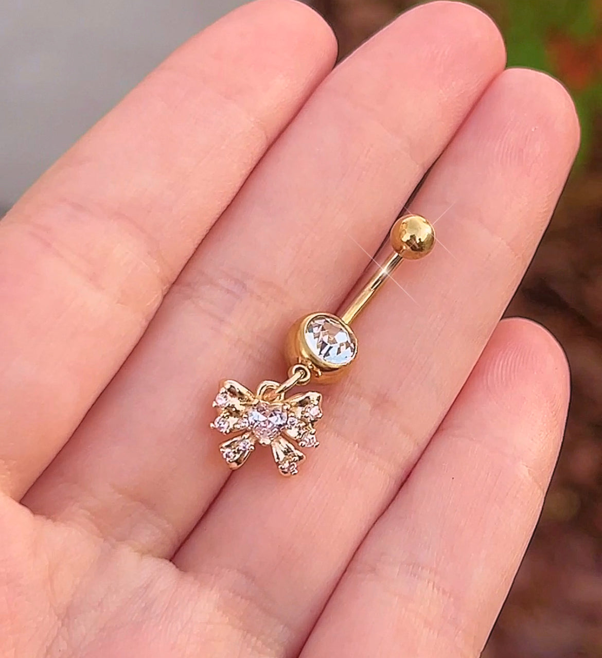 Tiny Gold Heart Bow Belly Ring