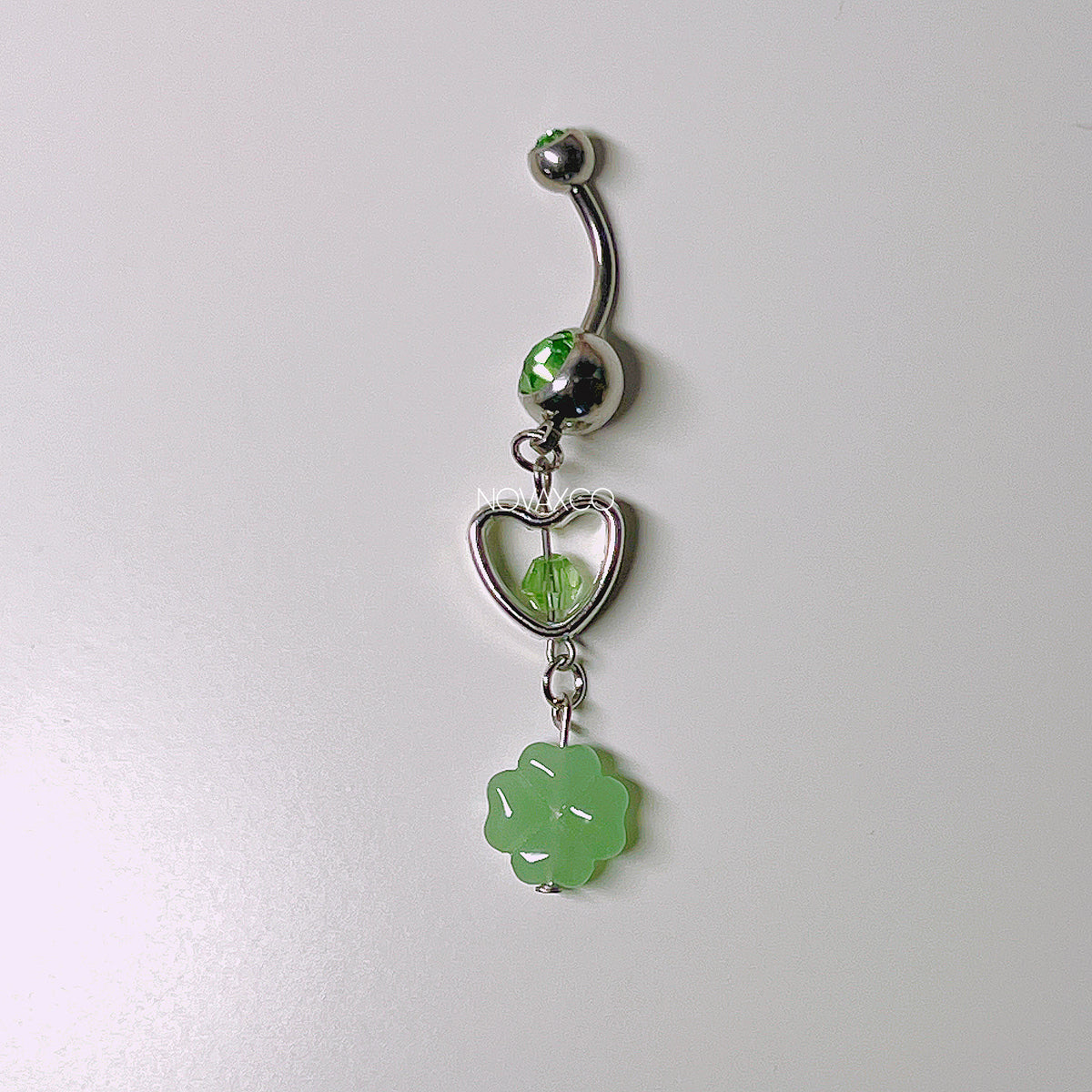 Four leaf clover lucky charm belly rings, another view