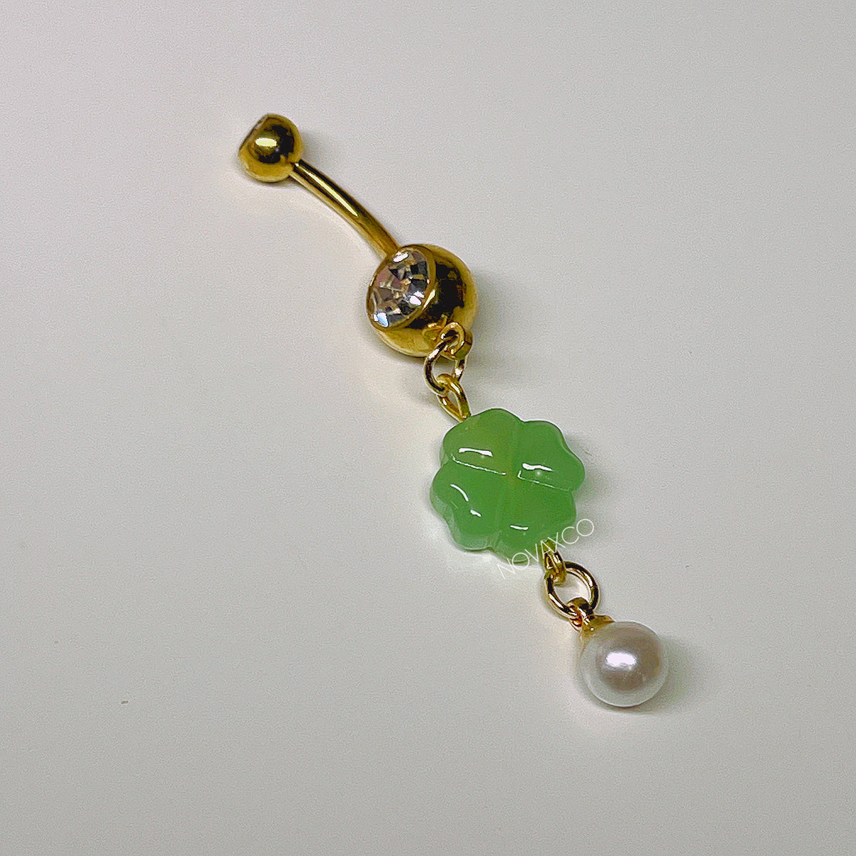Four leaf clover lucky charm belly rings, view 4