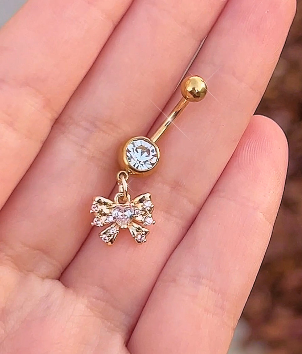 Tiny Gold Heart Bow Belly Ring