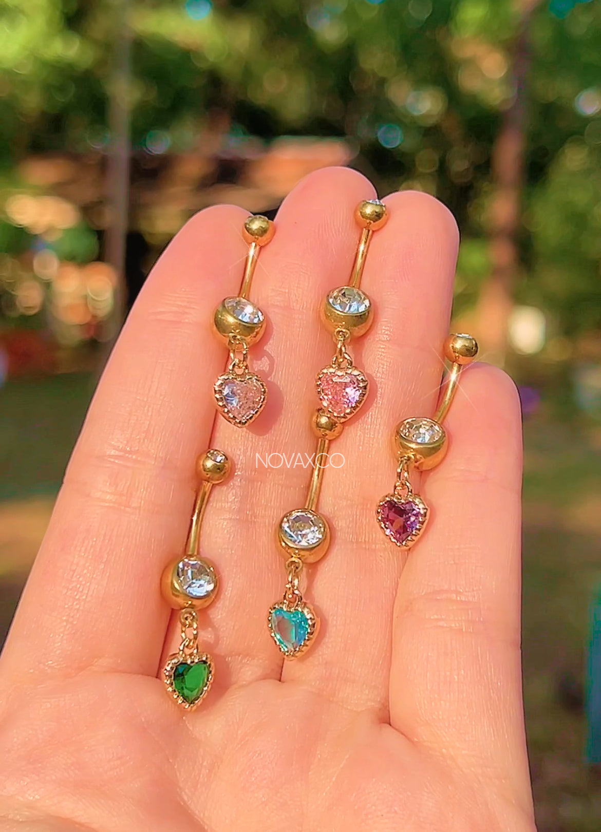 Dainty gold colorful heart dangle belly rings