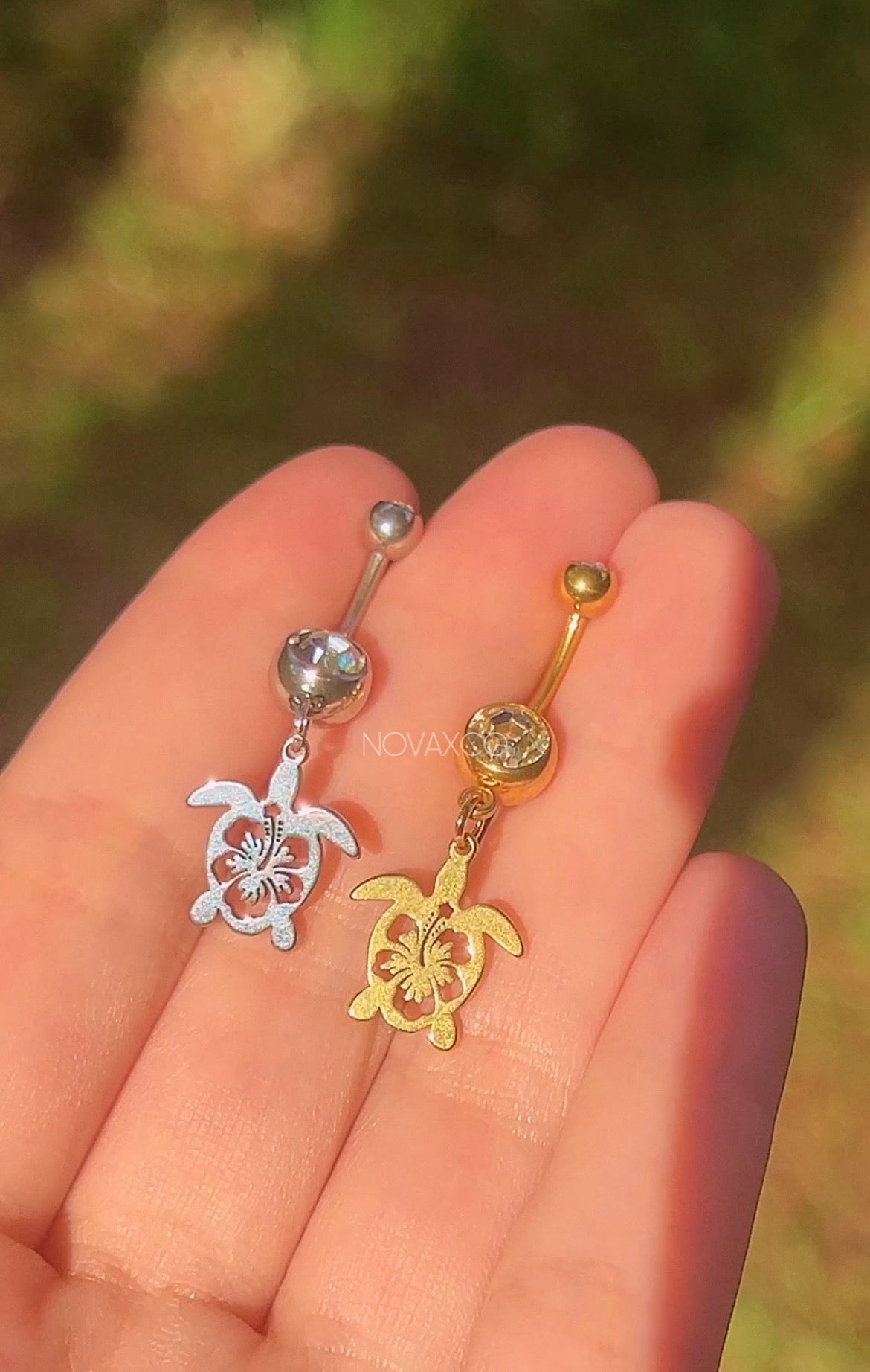 Sea Turtle Hibiscus Flower Belly Ring
