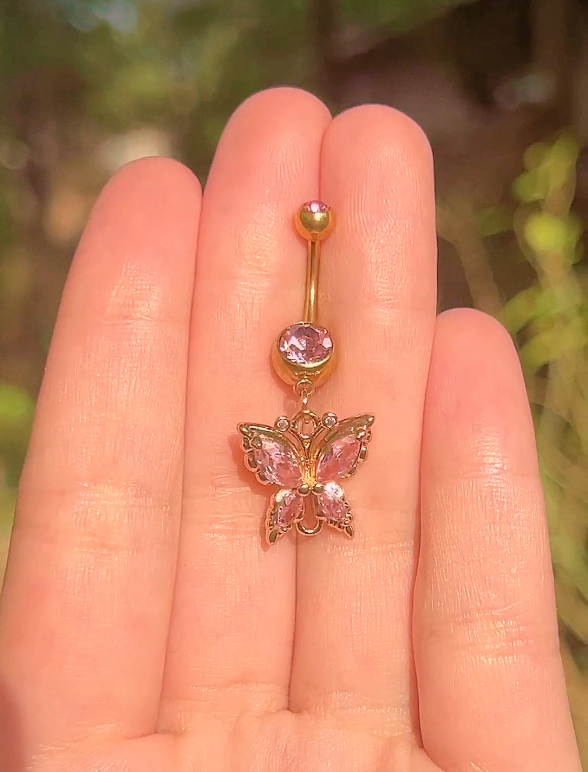 Pink Mariposa Gold Belly Ring