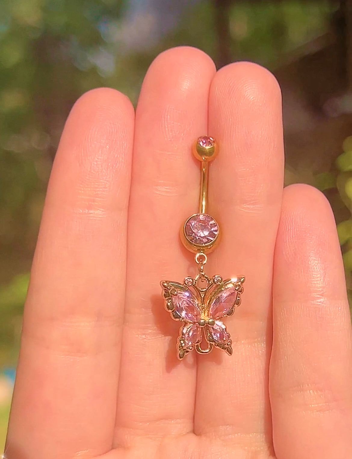 Pink Mariposa Gold Belly Ring