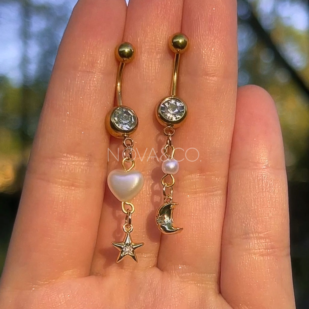 Moon and Star Mismatched Belly Rings