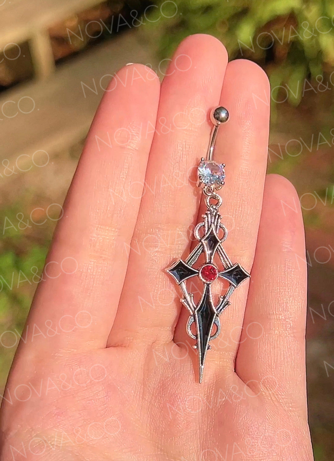 Dark Cross Belly Button Ring