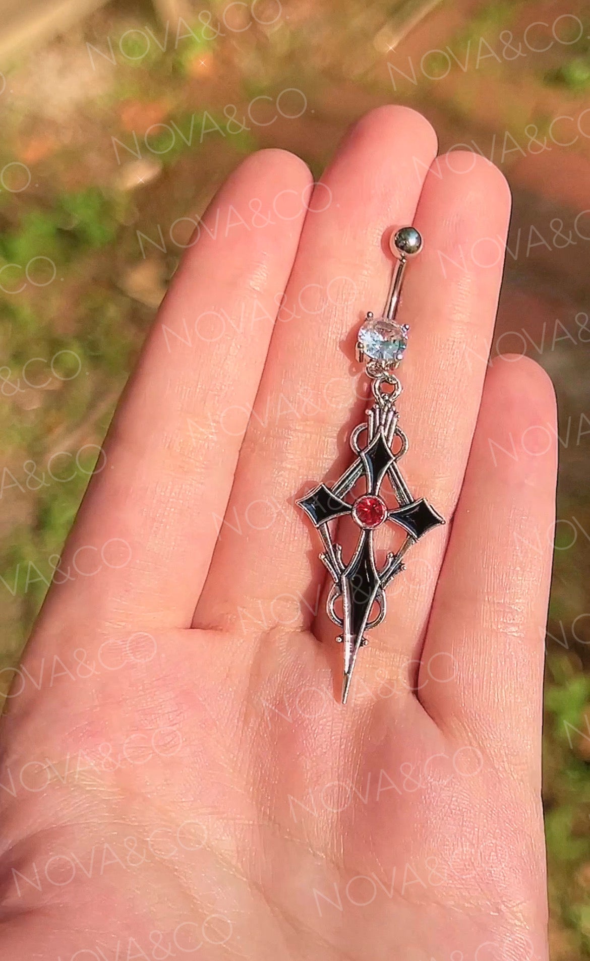 Dark Cross Belly Button Ring