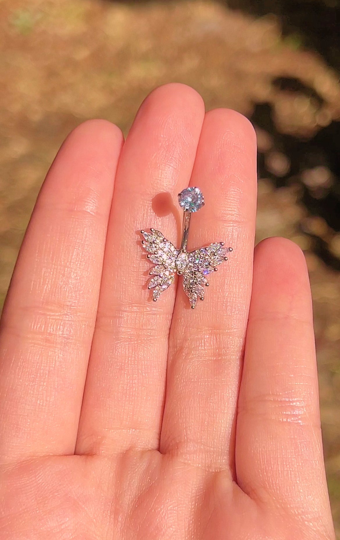 Non-dangle butterfly titanium belly ring, another view
