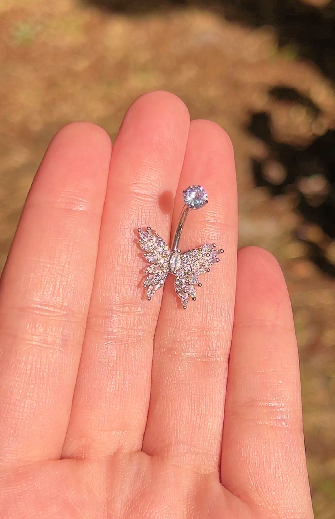 Non-dangle butterfly titanium belly ring