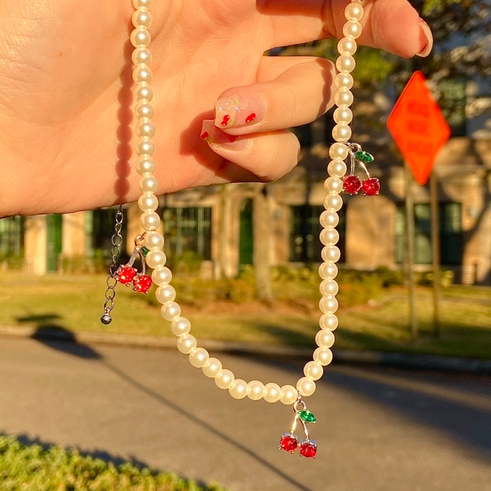 Cherry Charm Pearl Necklace
