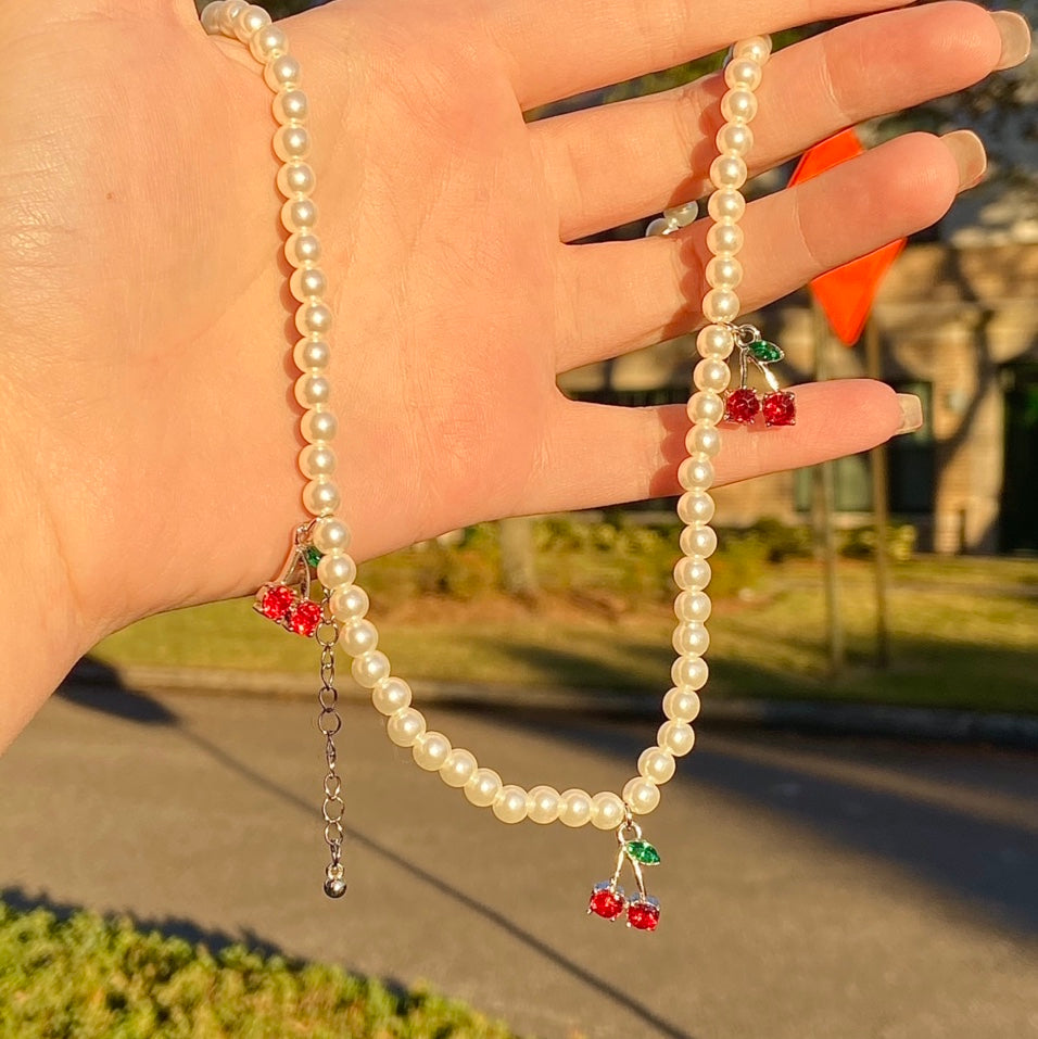 Cherry Charm Pearl Necklace