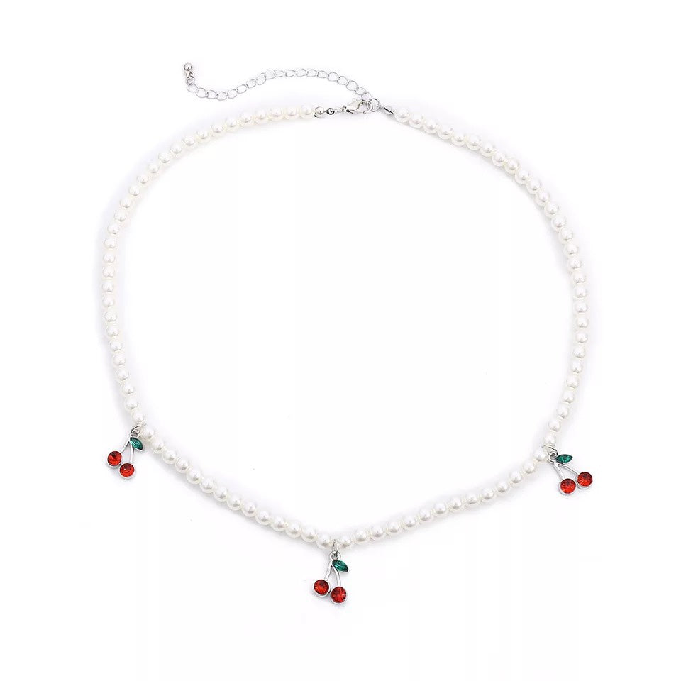Cherry Charm Pearl Necklace