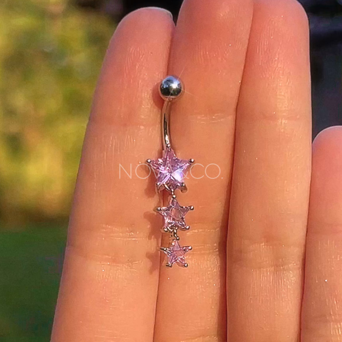 Pink Dangly Star Belly Ring