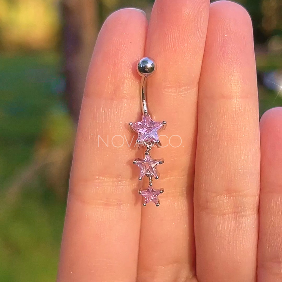 Pink Dangly Star Belly Ring