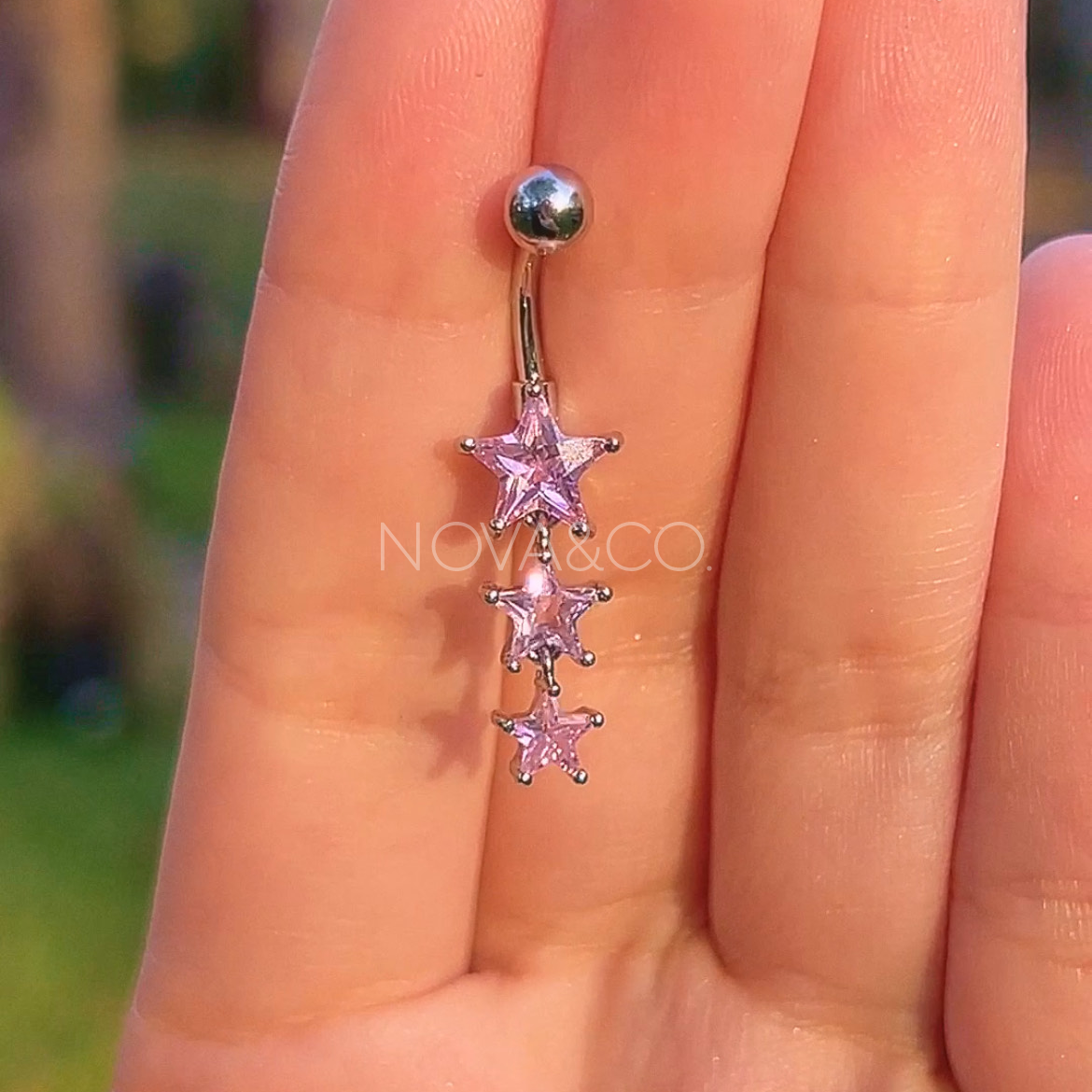 Pink Dangly Star Belly Ring