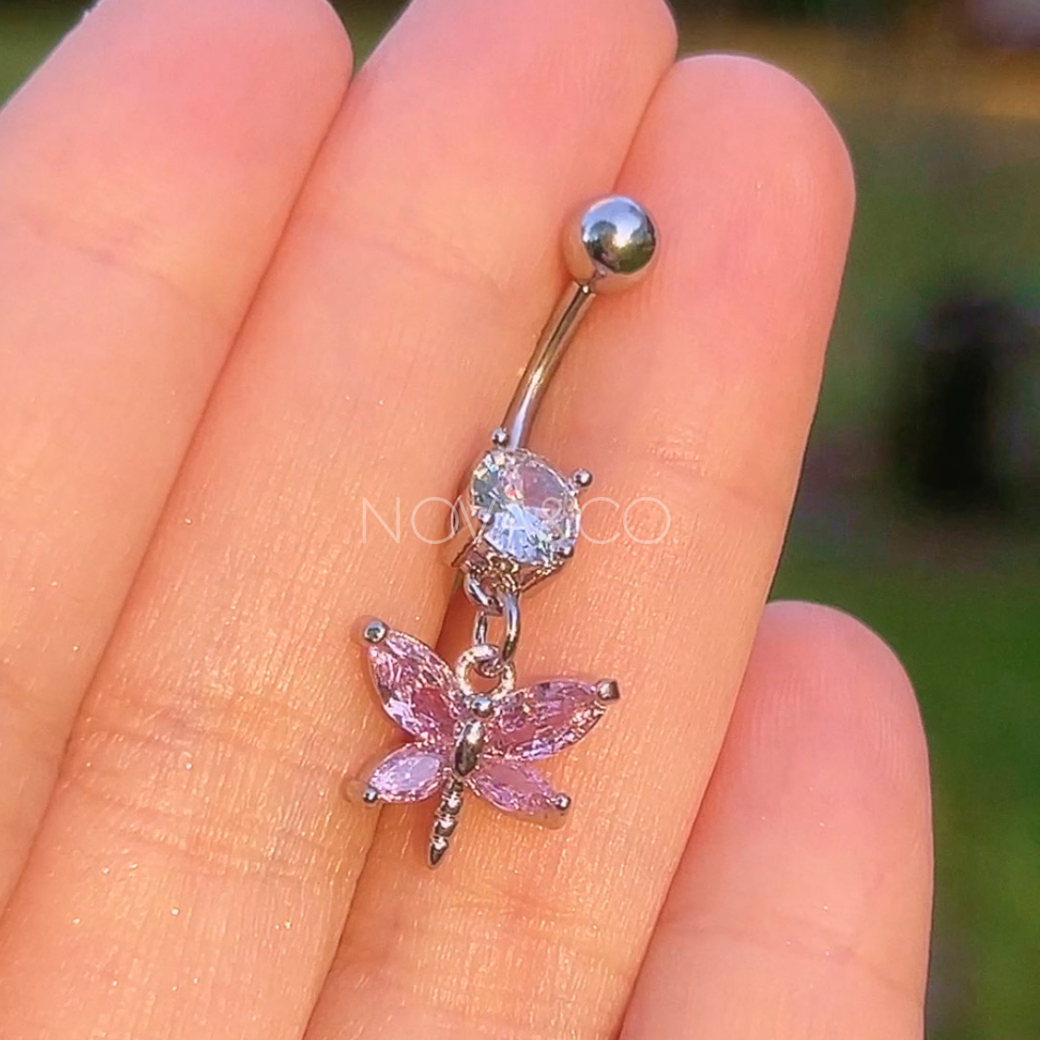 Pink Dragonfly Belly Ring