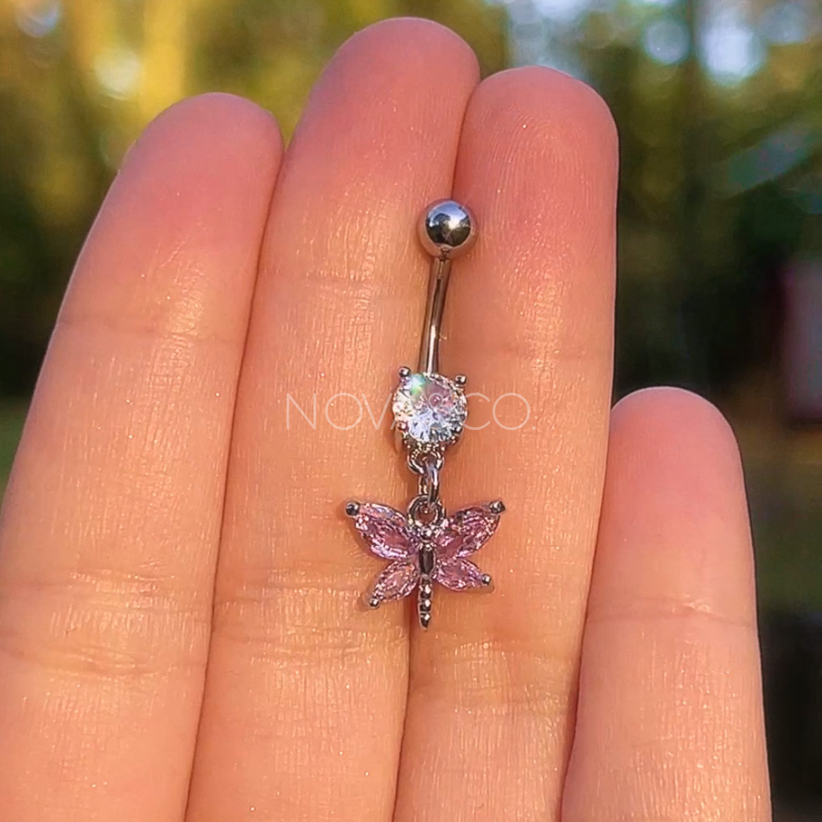 Pink Dragonfly Belly Ring