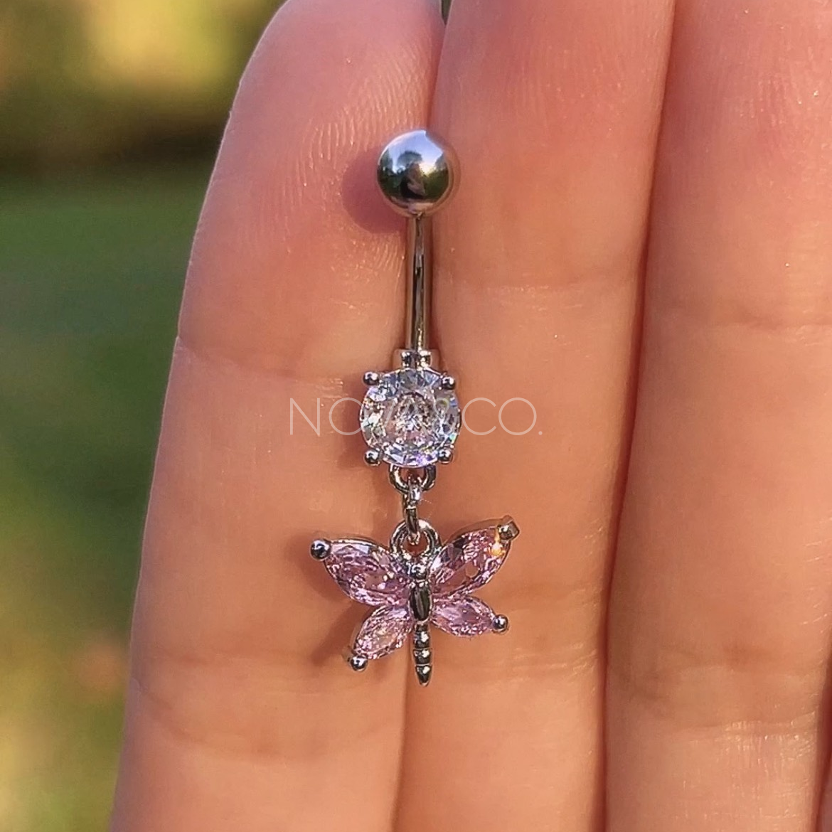 Pink Dragonfly Belly Ring