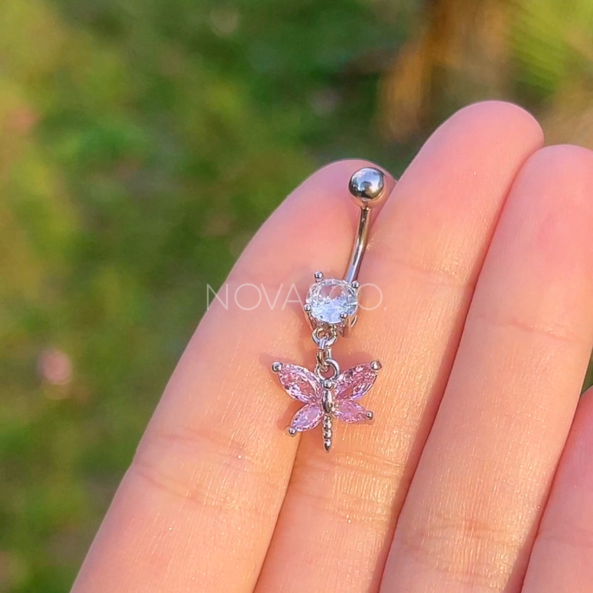Pink Dragonfly Belly Ring