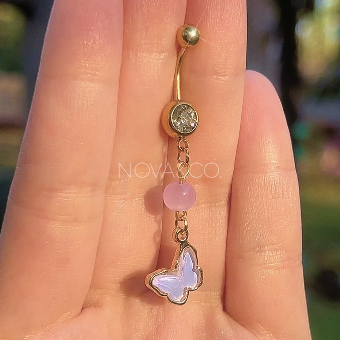 Purple Iridescent Butterfly Belly Ring