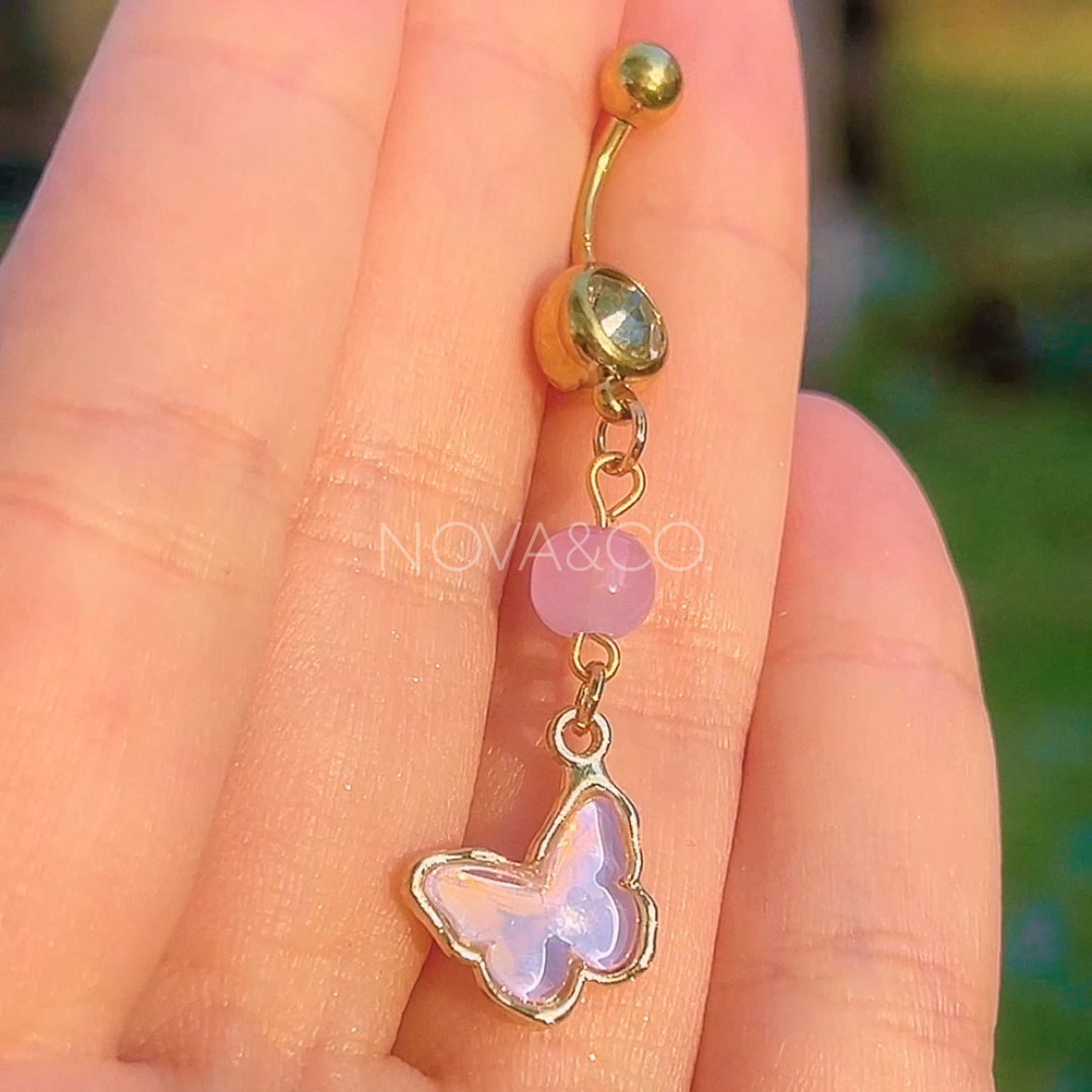 Purple Iridescent Butterfly Belly Ring