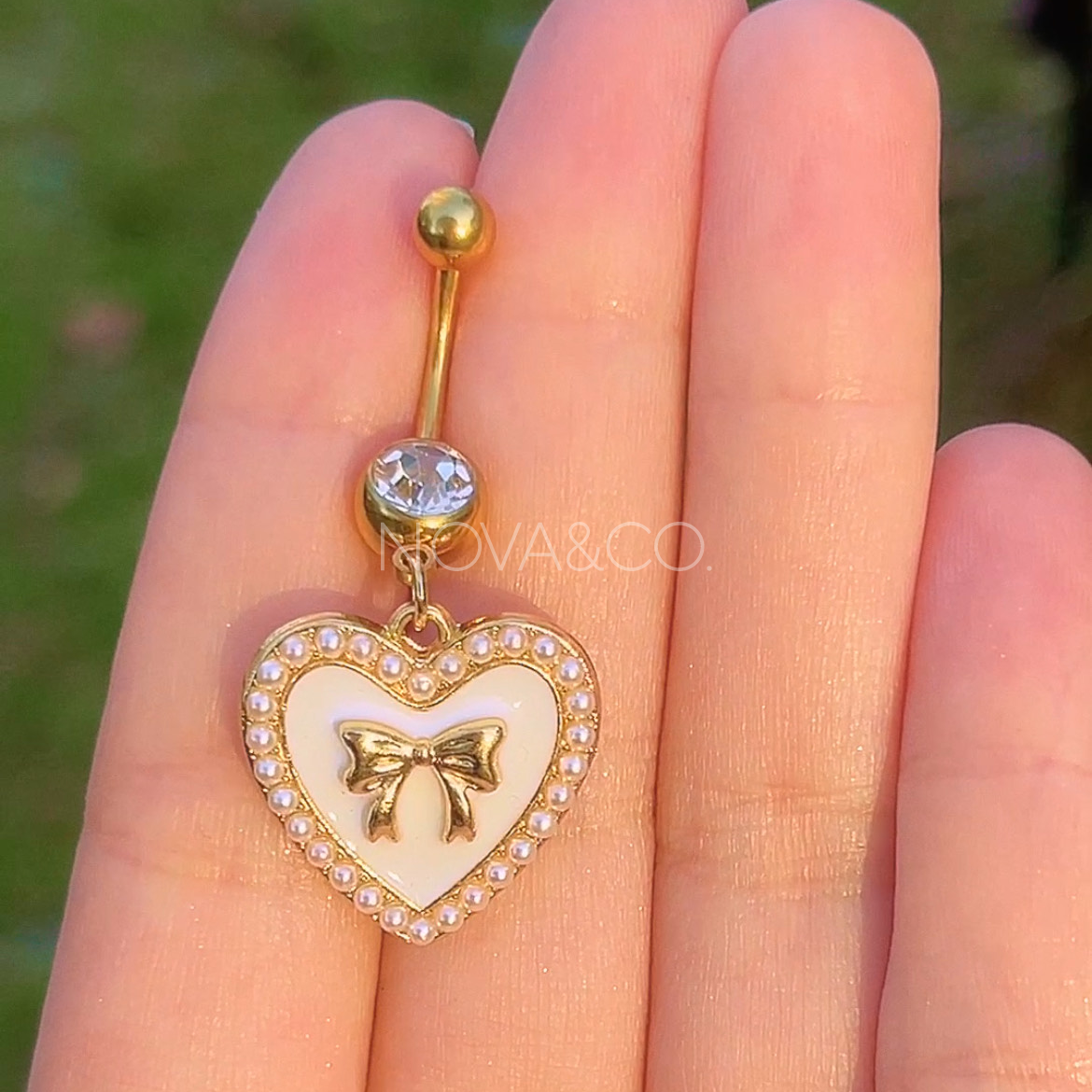White Pearl Heart Belly Ring