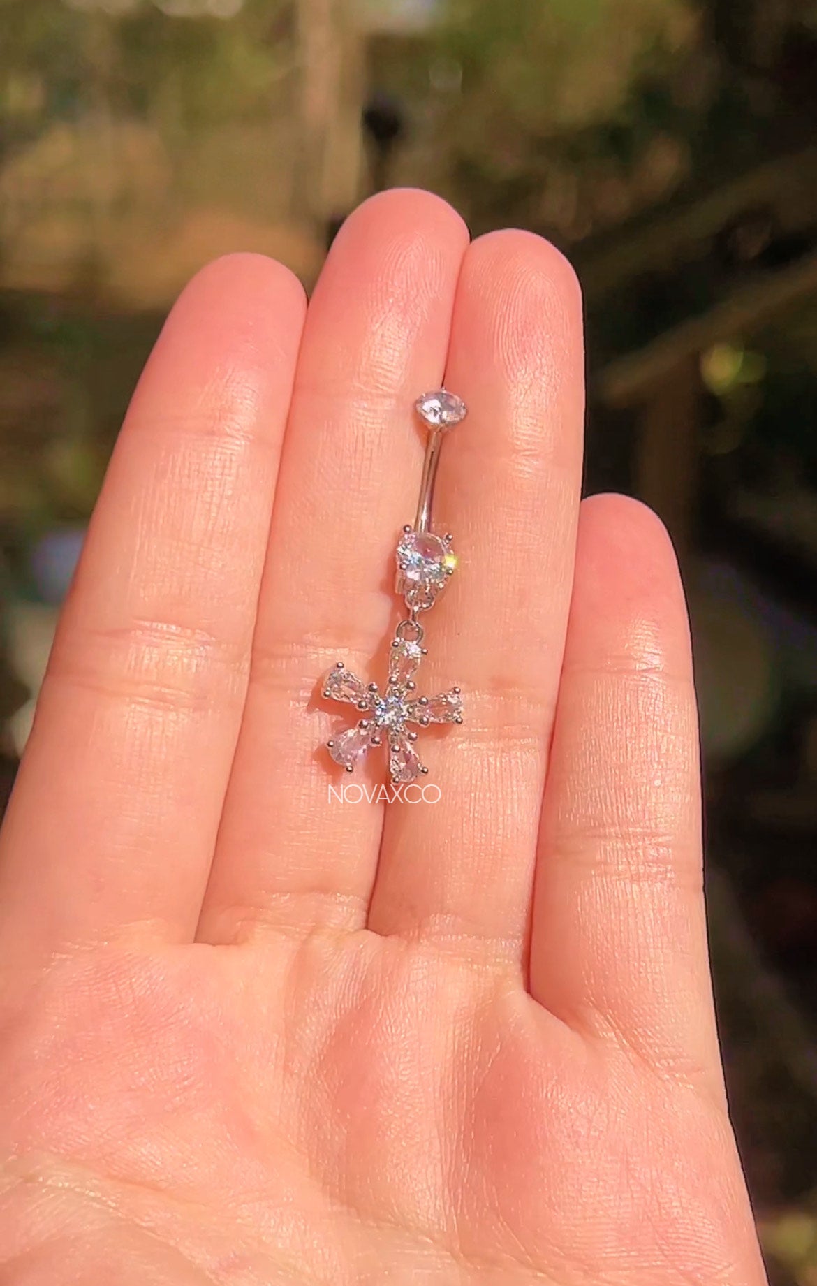 Titanium daisy flower dangle belly ring