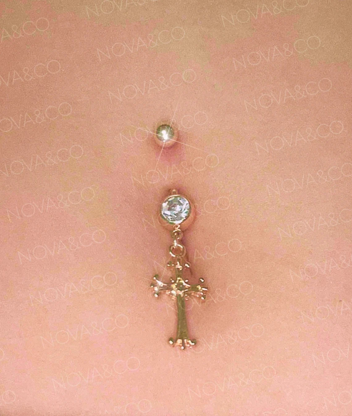 Tiny Gold Cross Belly Ring