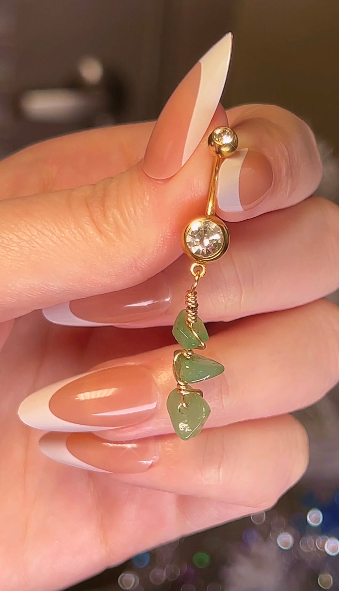 Green Wrapped Gemstone Belly Ring