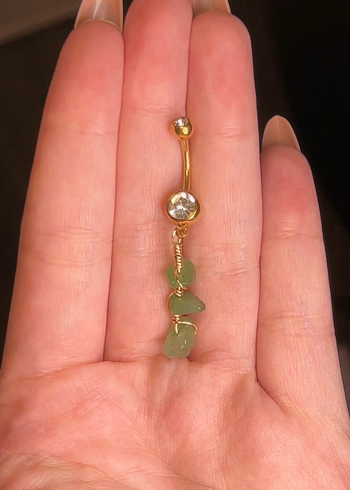 Green Wrapped Gemstone Belly Ring