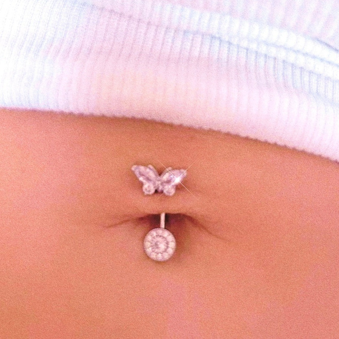 Icy Butterfly Double End Belly Ring
