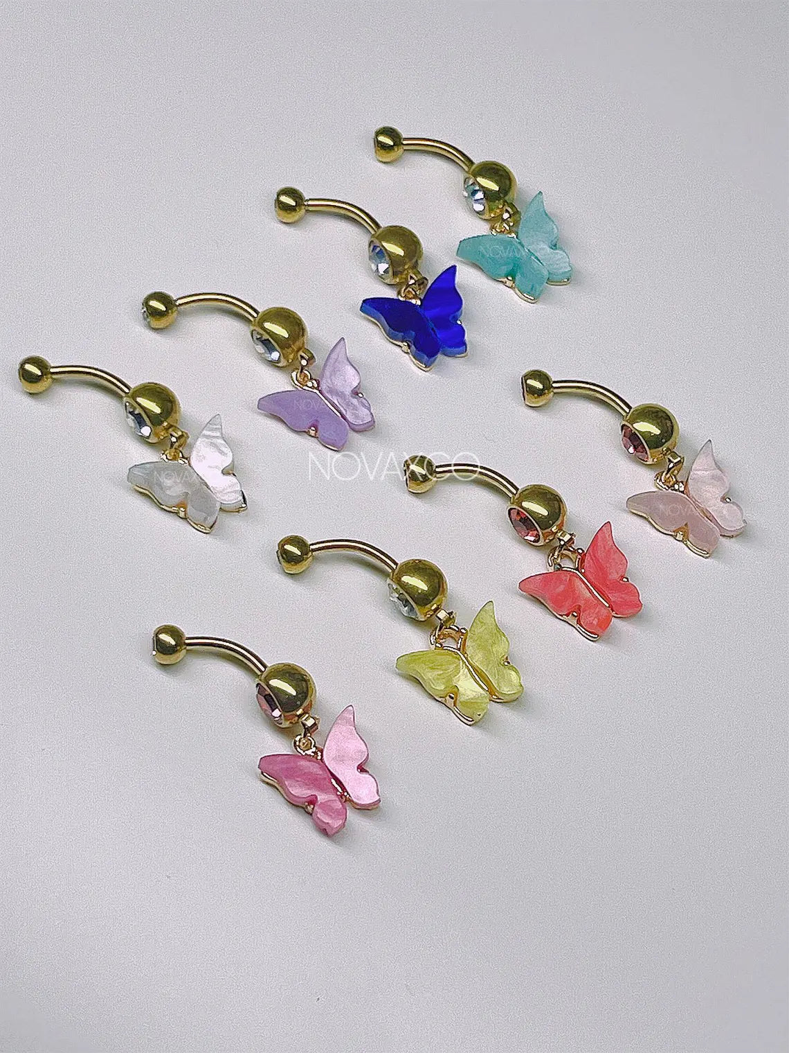 Butterfly charm dangle belly rings in assorted colors, view 11