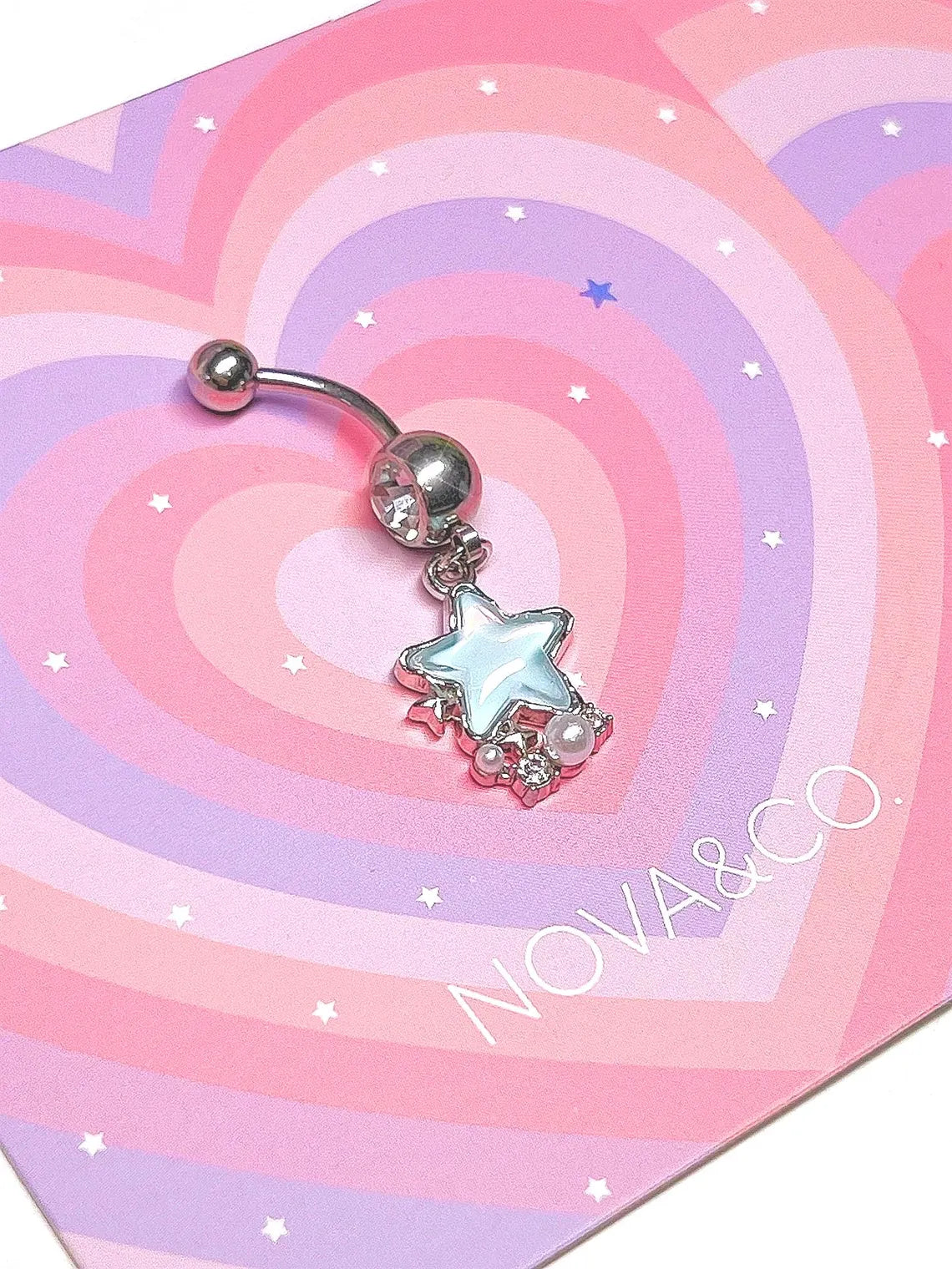 Blue Opalescent Star Charm Belly Ring
