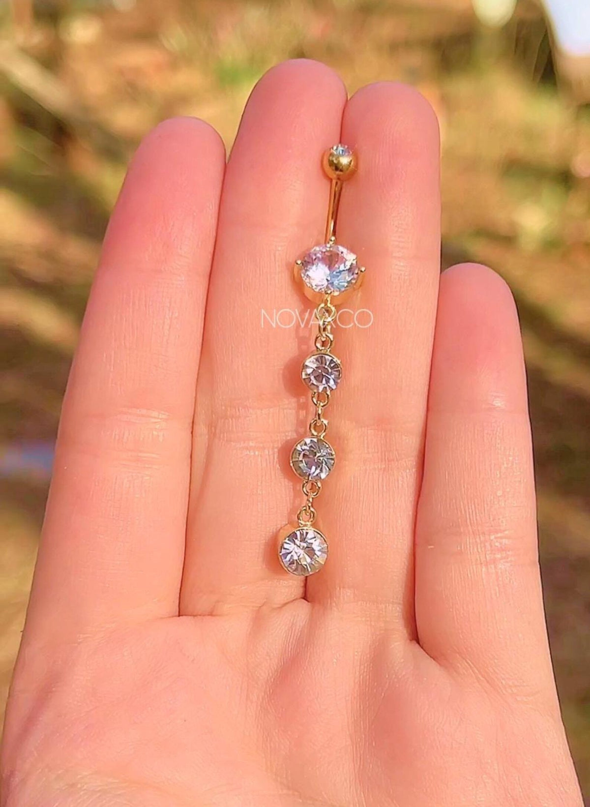 3 tier long sparkly dangle belly ring