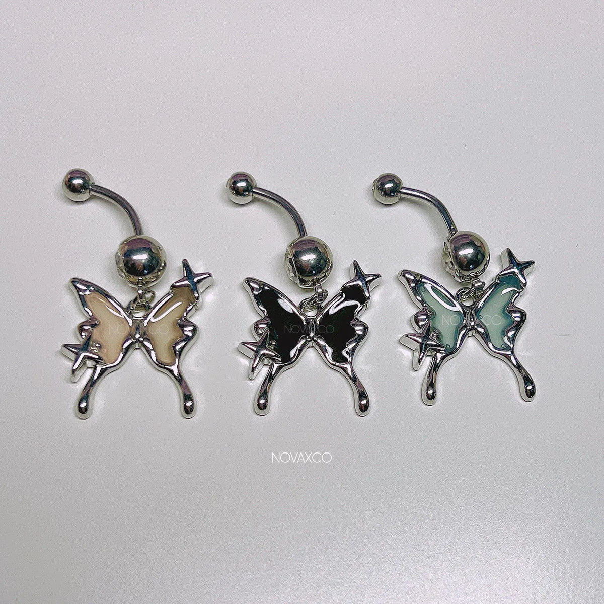 Alt butterfly dangle belly ring with a stained glass center