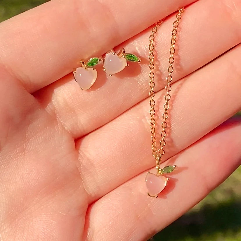 Gold Peach Necklace & Matching Earrings