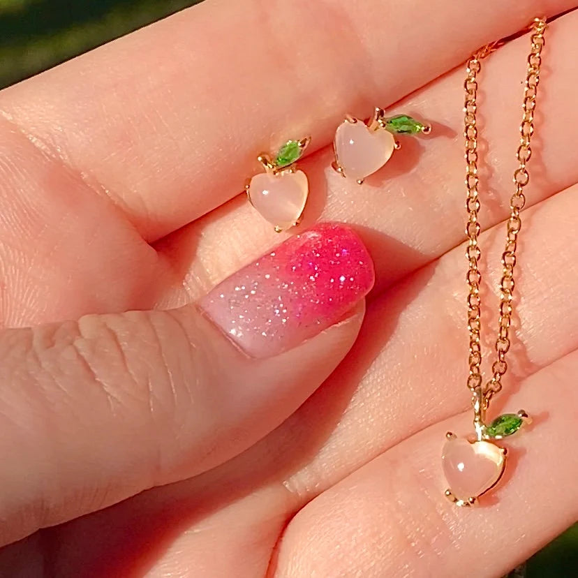 Gold Peach Necklace & Matching Earrings