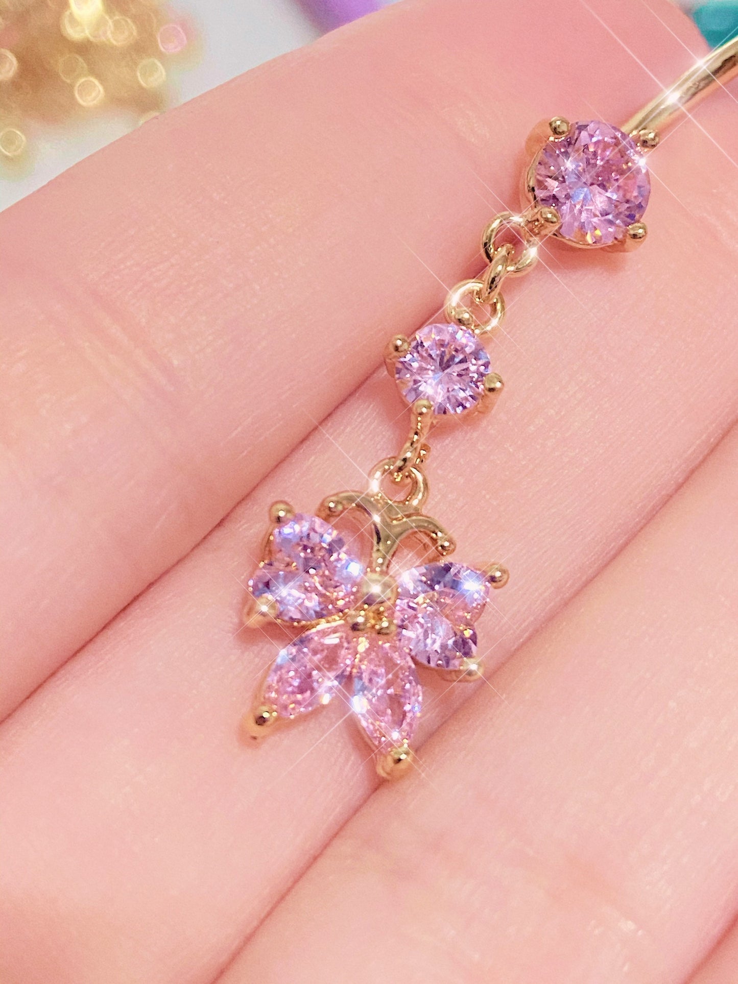 Pink Bow Belly Ring