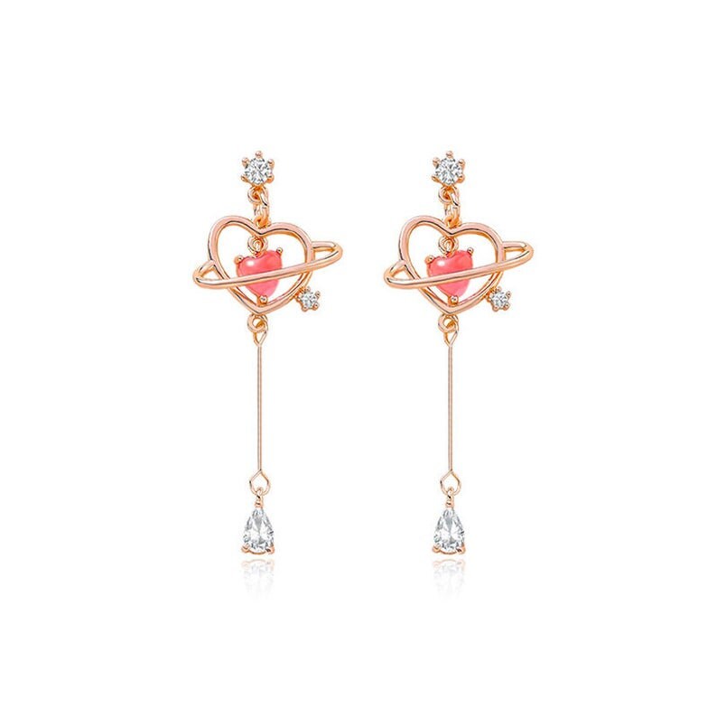 Pink Heart Threader Earrings