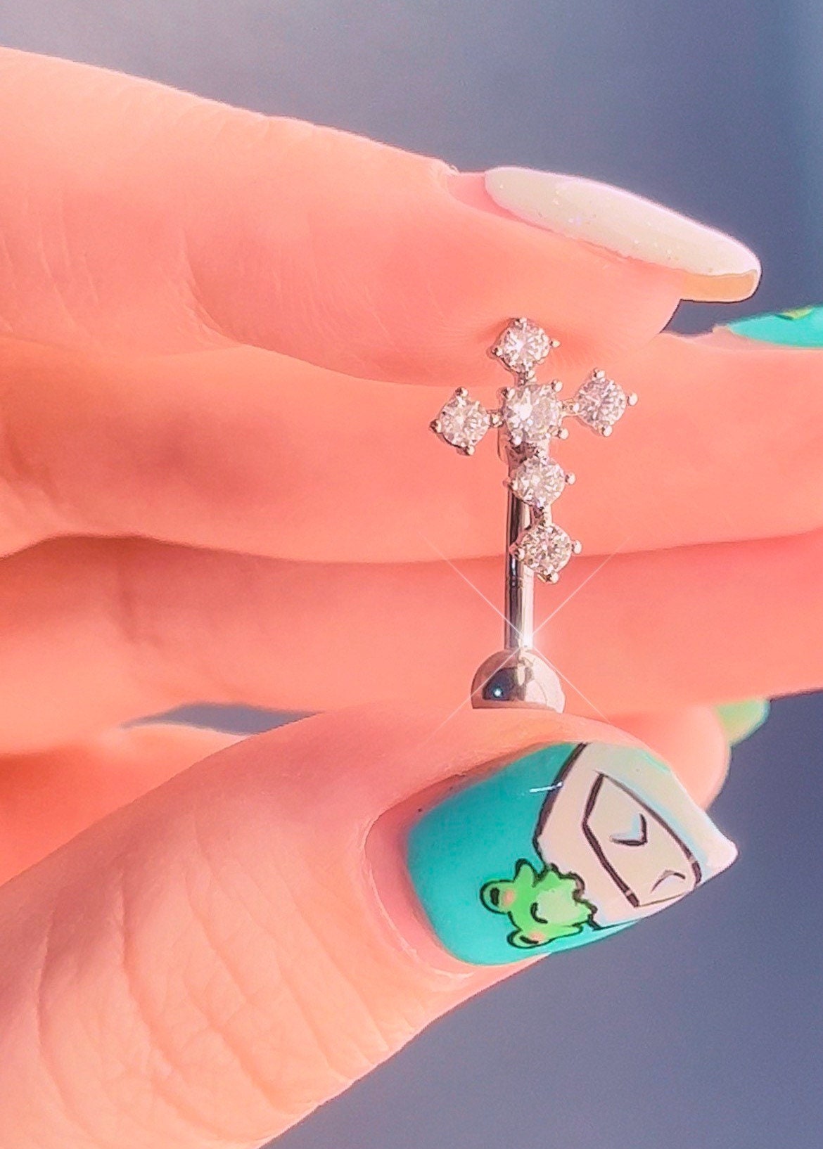 Top Drop Tiny Cross Belly Button Ring