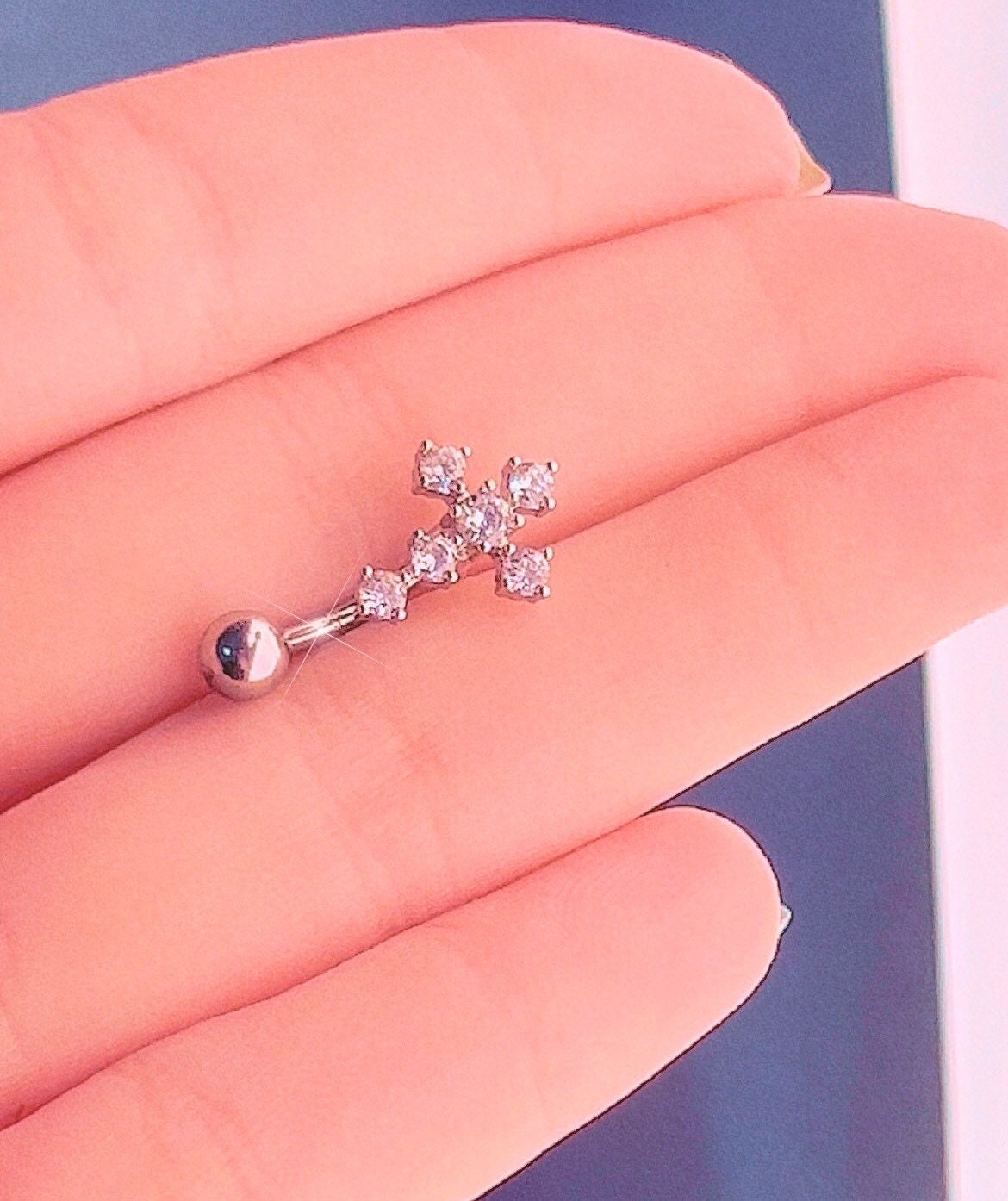 Top Drop Tiny Cross Belly Button Ring