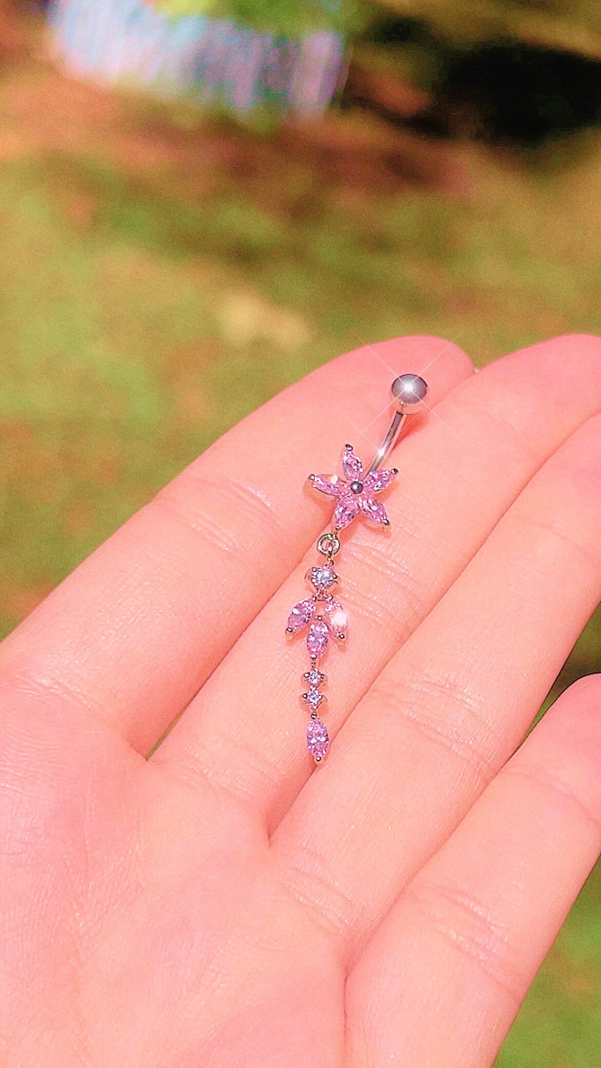 Silver Sakura Flower Belly Button Ring