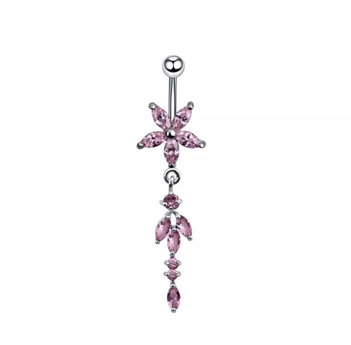 Silver Sakura Flower Belly Button Ring