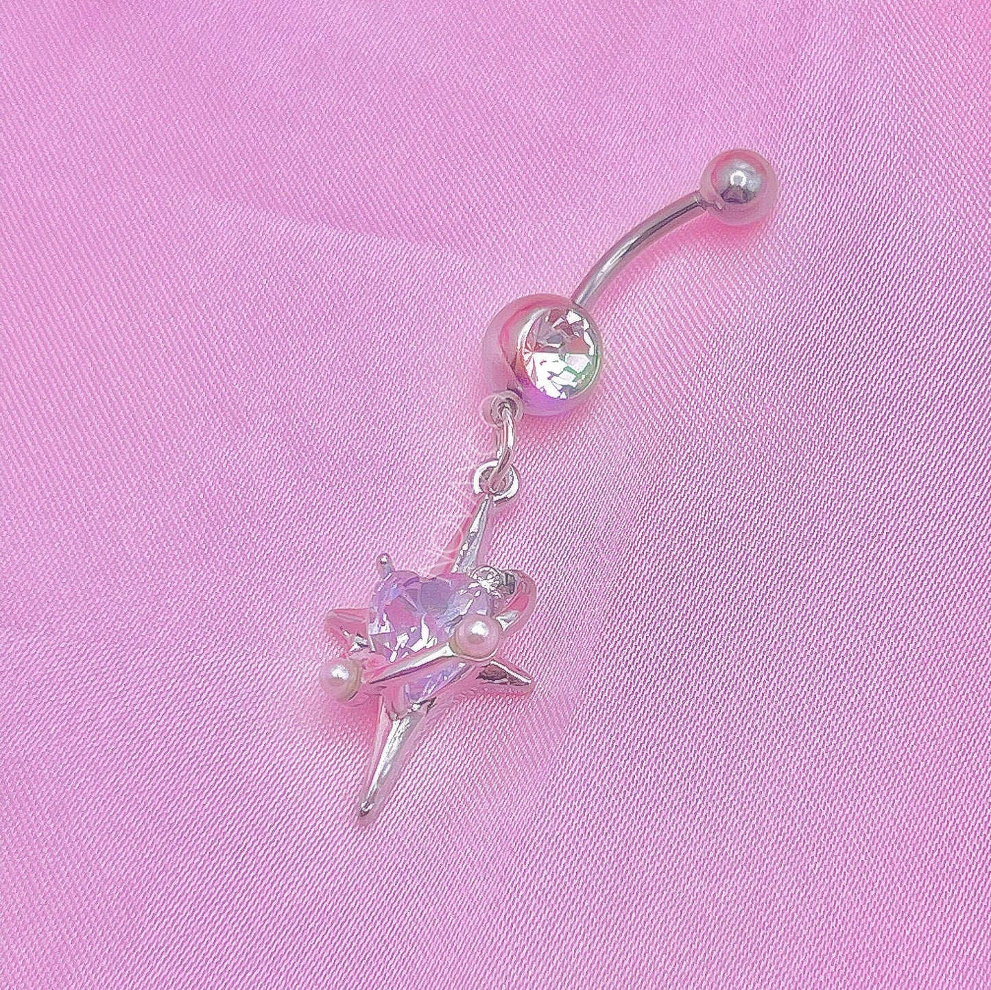 Silver Y2K Star Dangle Belly Button Ring