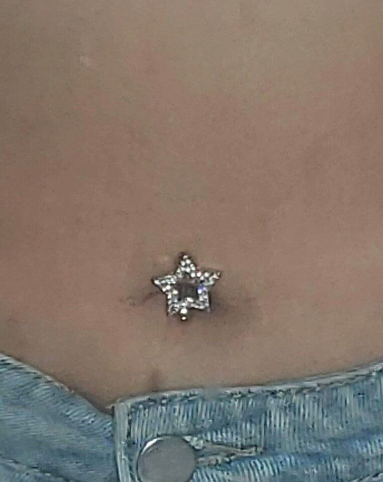 Silver Star Top Down Belly Button Ring