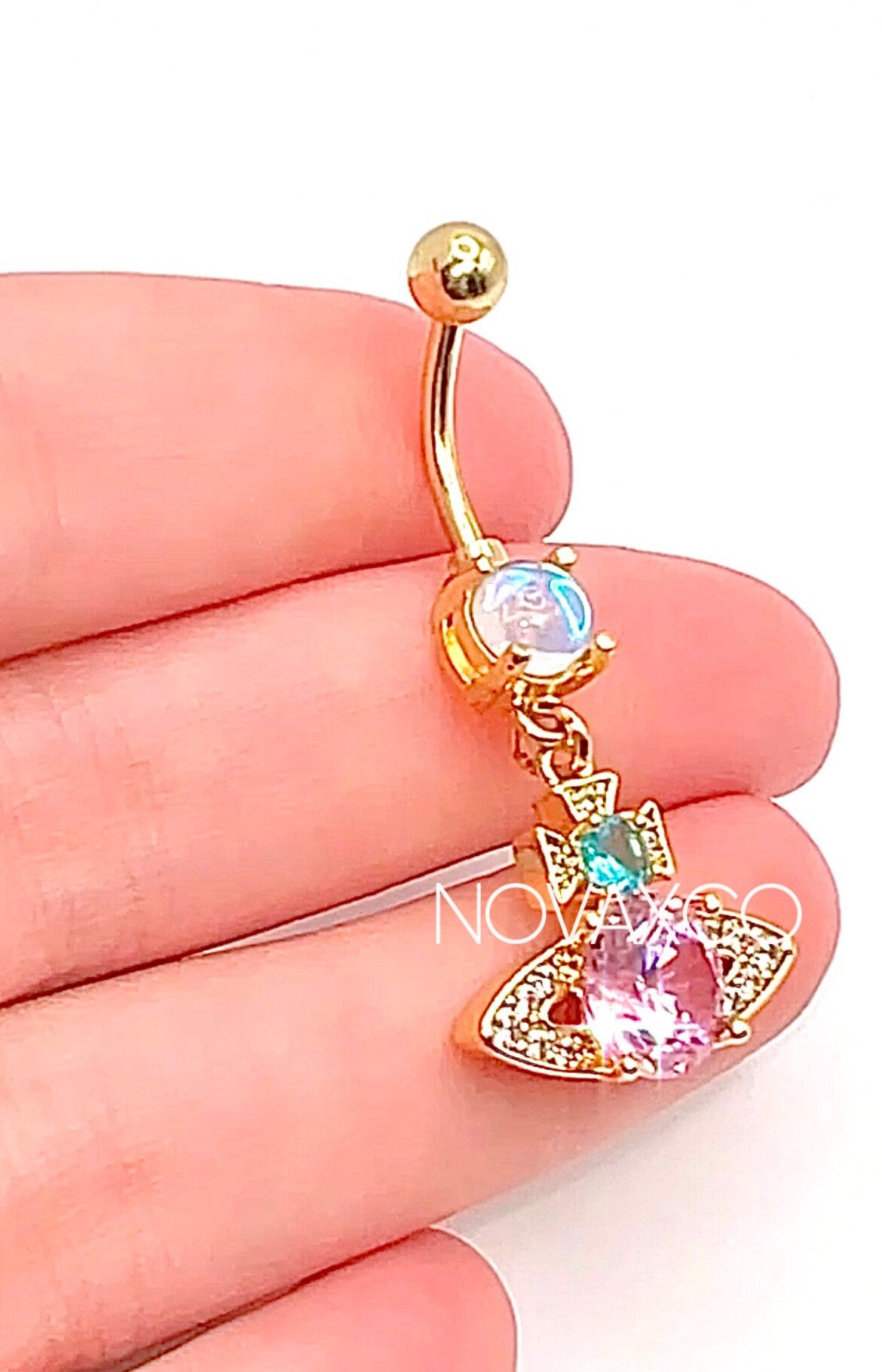 Gold Multicolor CZ Saturn Belly Ring