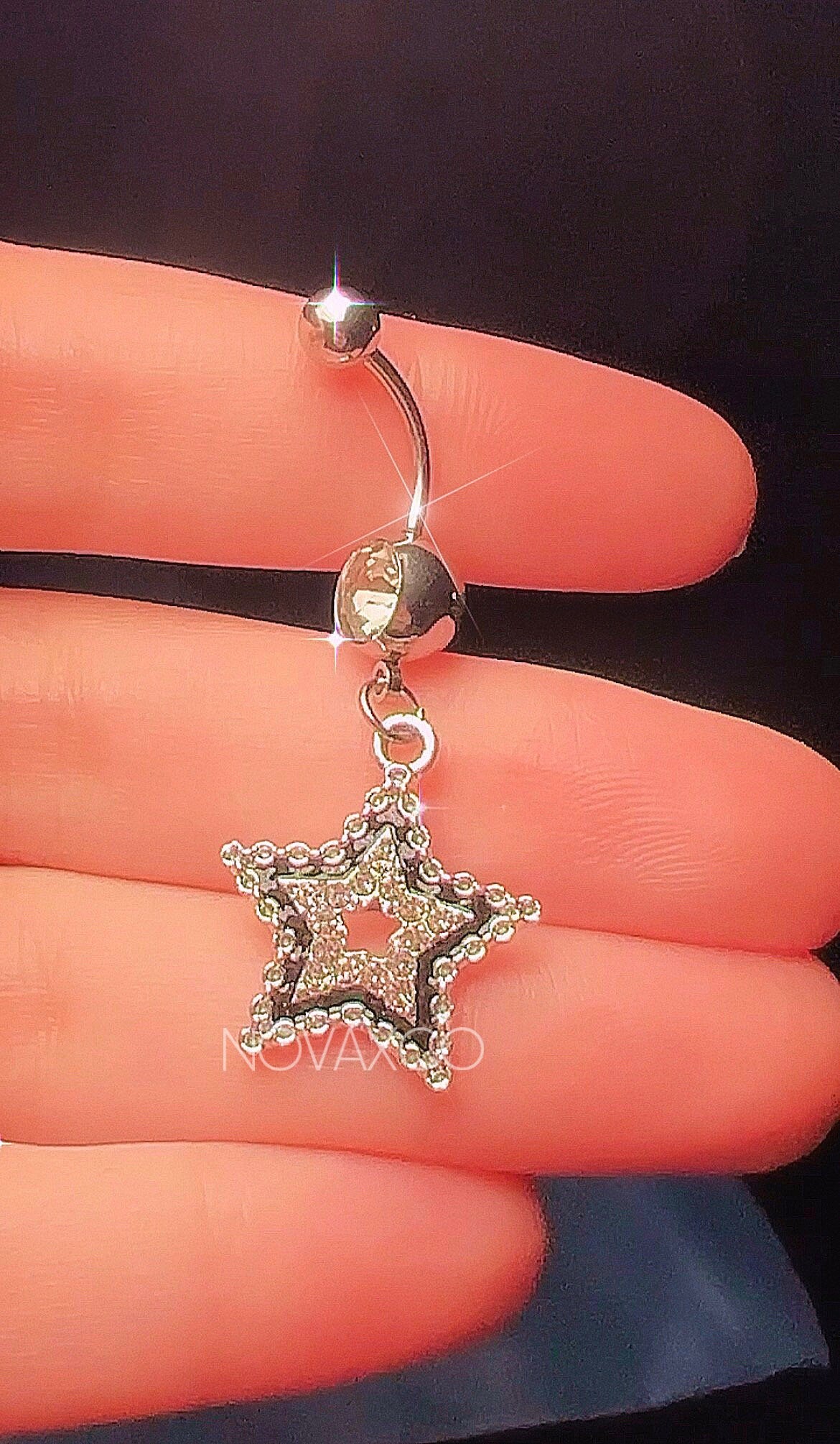 Black Sparkle Star Belly Ring