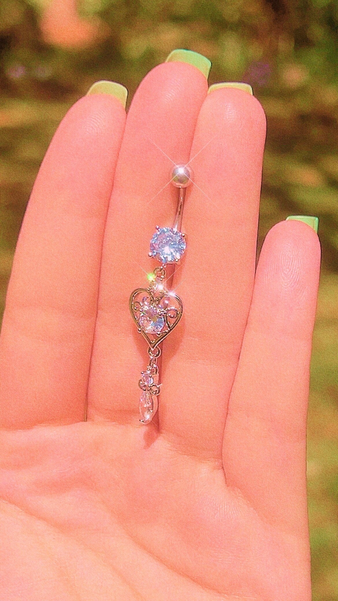 Silver Heart Coquette Dangle Belly Ring